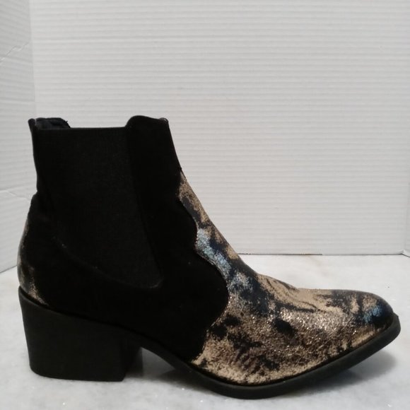 Groove Candace Faux Leather Gold Leaf Cowboy Boots Booties Ankle Boots Women Sz - Picture 3 of 14